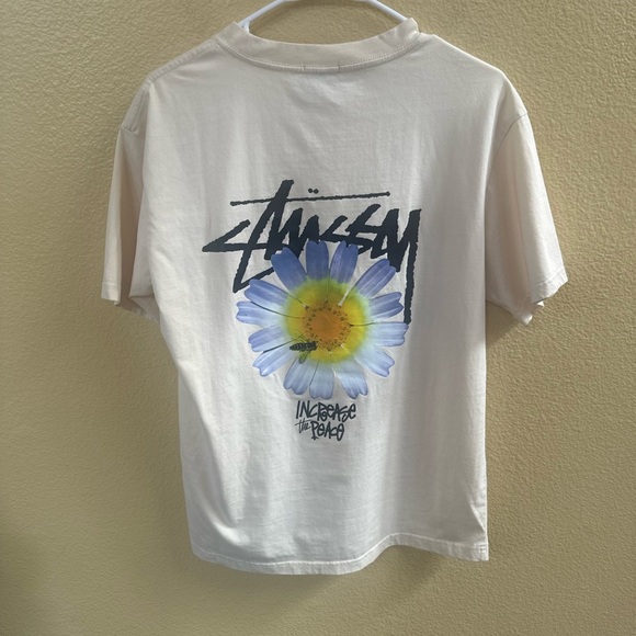 Stüssy Cream “Increase The Peace” Flower Short Sleeve Tee Size Medium EUC! - Picture 5 of 8